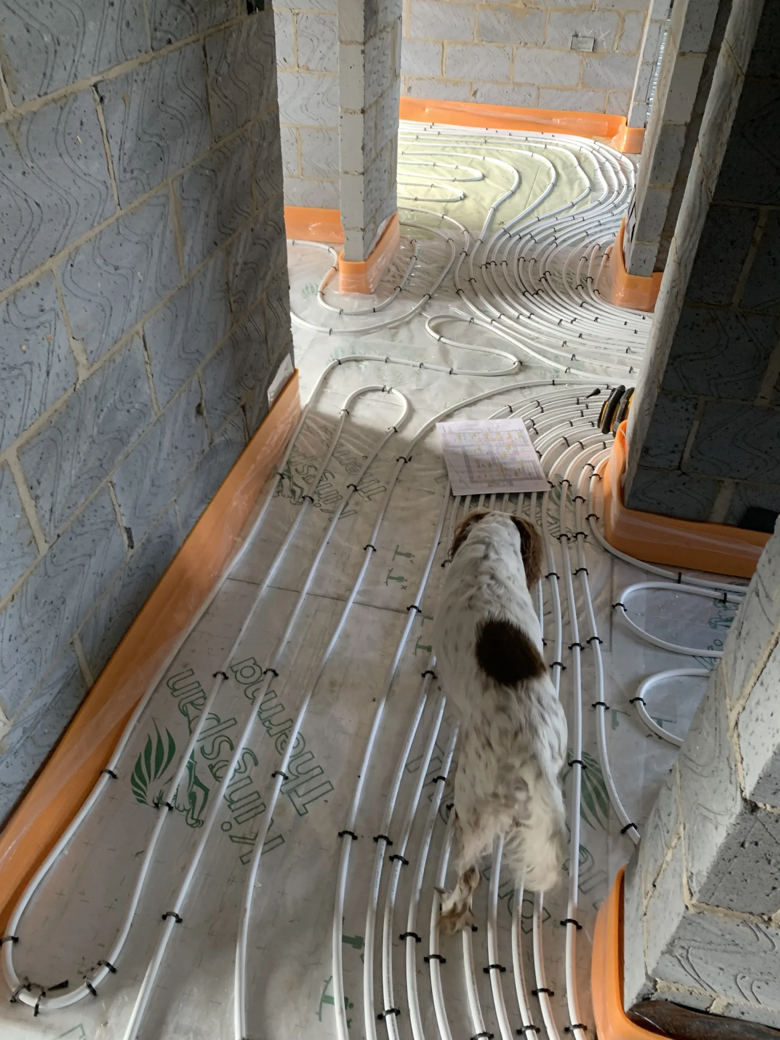 Underfloor heating pipes running through Great Moulton new build bungalow