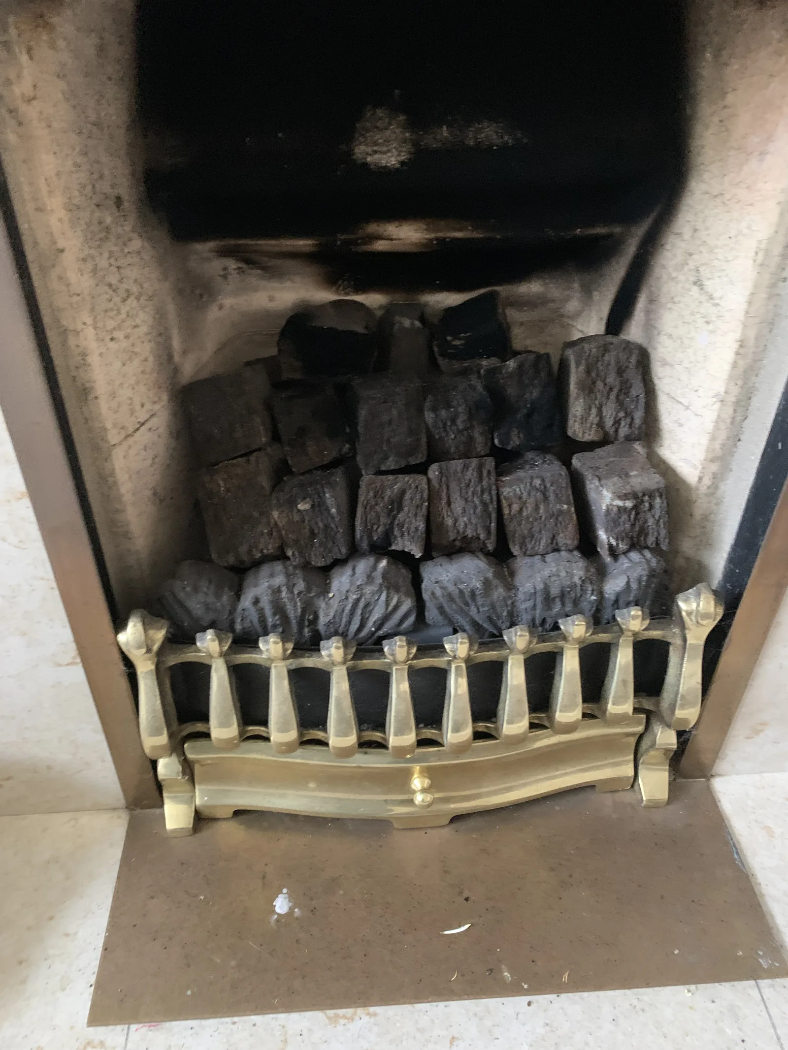 Gas fire in Wymondham showing heavy sooting caused by blocked air vent