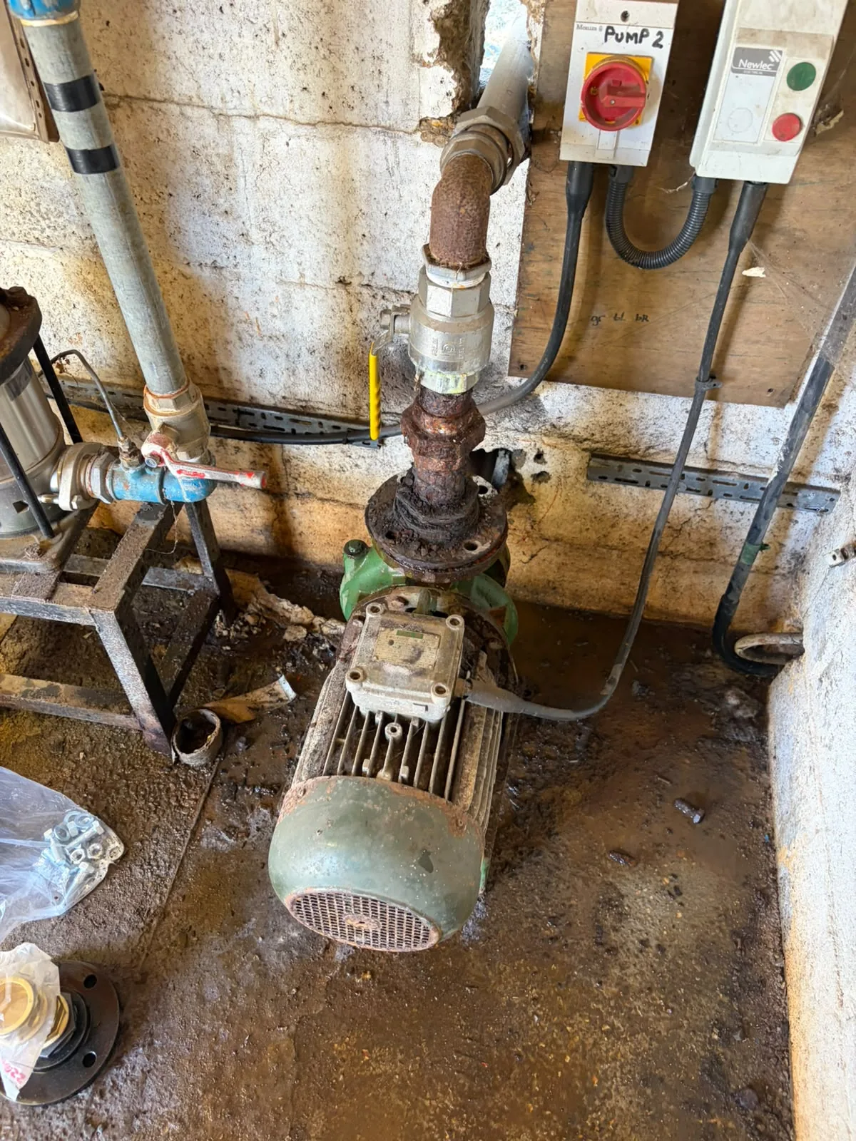 Corroded borehole pump and pipework on farm in Beeston Norfolk before repair