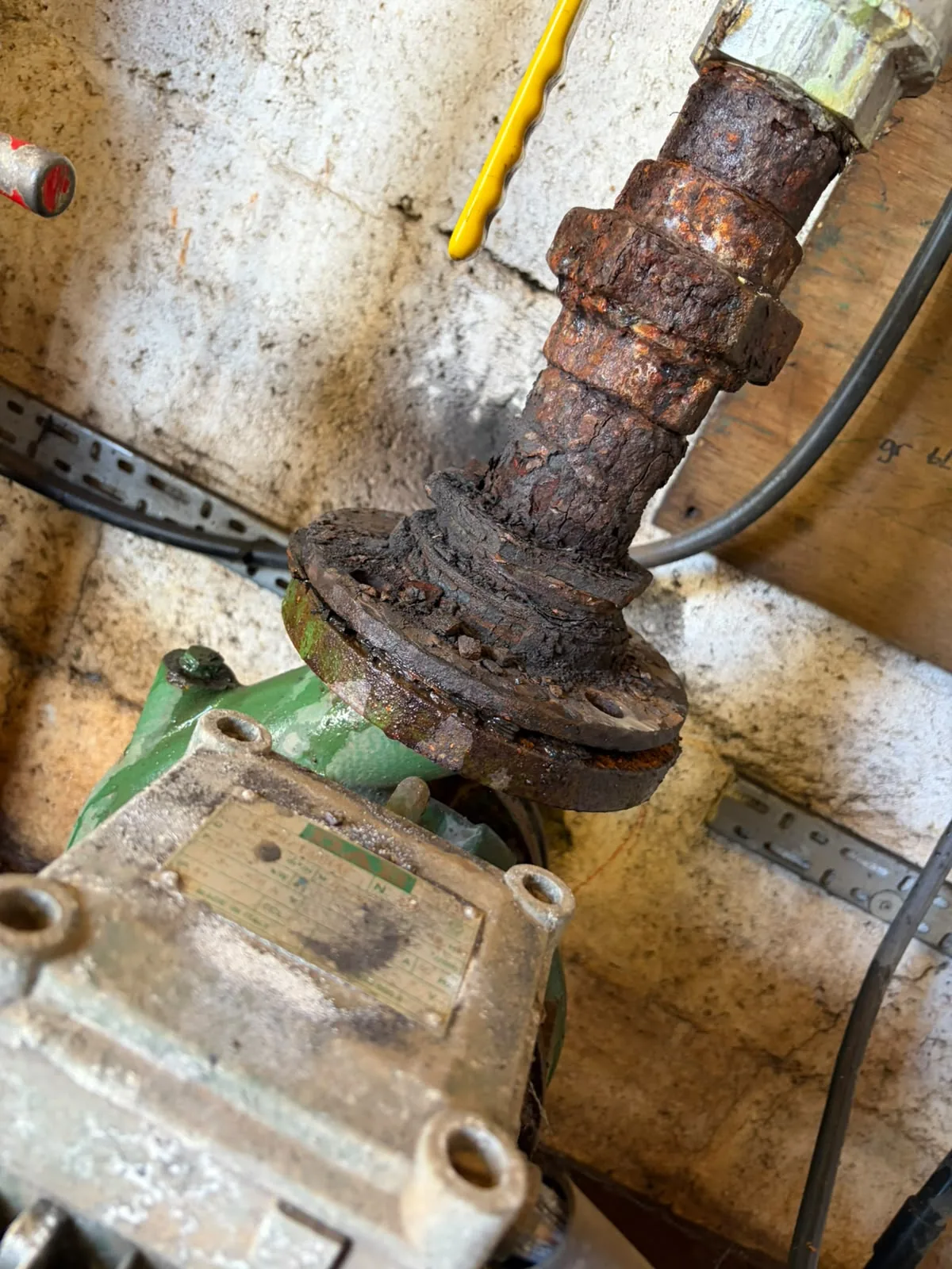Close-up of corroded borehole pipe fittings in Beeston Norfolk