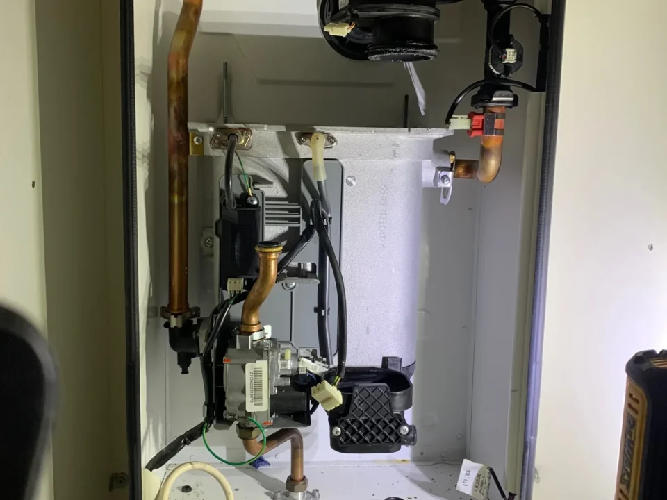 Ideal Logic Heat 15 gas boiler internal components during service in Sprowston Norfolk