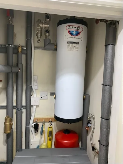 Unvented hot water cylinder and heating manifold installation Shropham